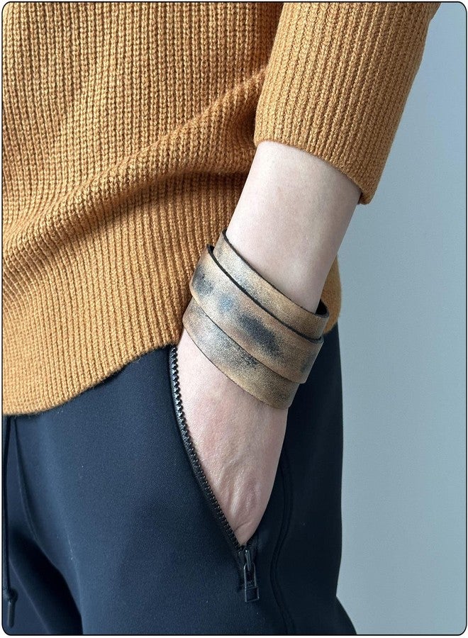 Fusamk Punk Vintage Wide Leather Cuff Bracelet(Brown) - Image 3