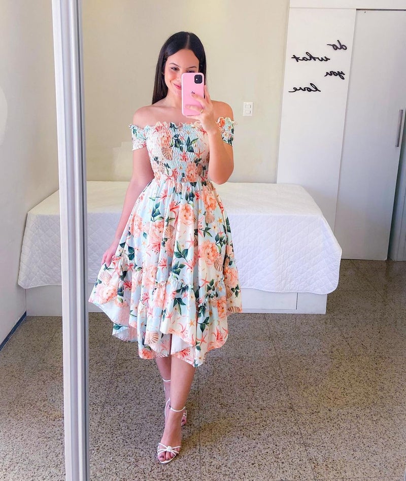 2024 Off-Shoulder Irregular Midi Dress Digital Print Black and White