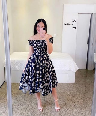 2024 Off-Shoulder Irregular Midi Dress Digital Print Black and White - pzsku/ZE528368E465ADAA67028Z/45/1746229319/ab6d7e1d-3c17-451f-a46c-da6b6b777030