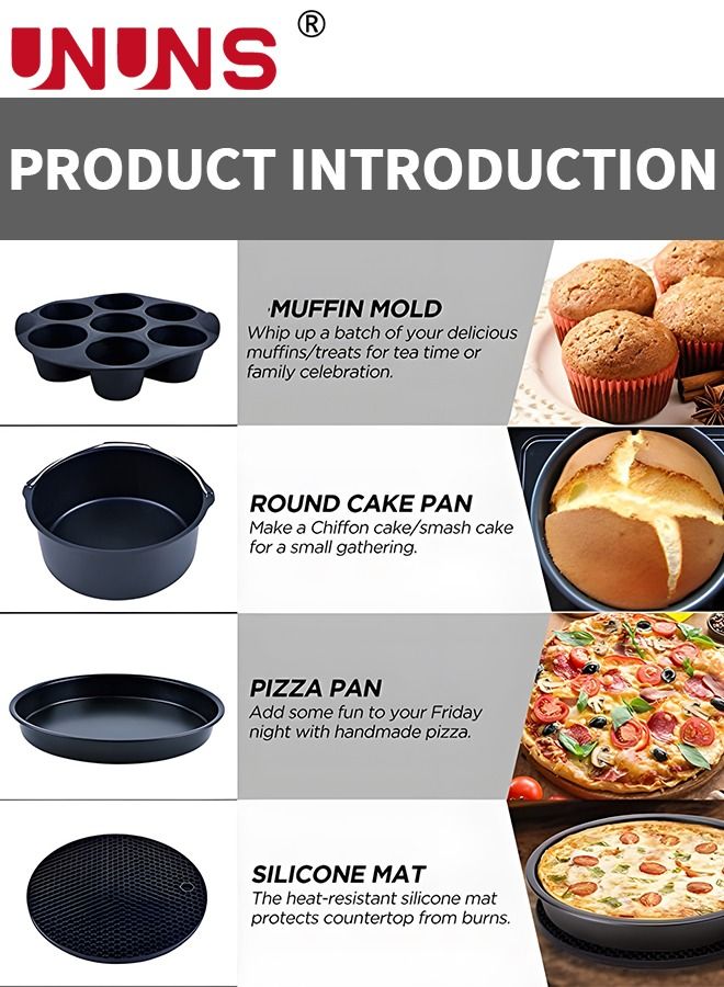 UNUNS 10 Pieces  8 Inch Air Fryer Accessories Combination Material Set Of 10 Air Fryer Accessories For Deep Air Fryer Oven,Include Cake,Rack Skewer,6 Cake Cups Black - Image 3