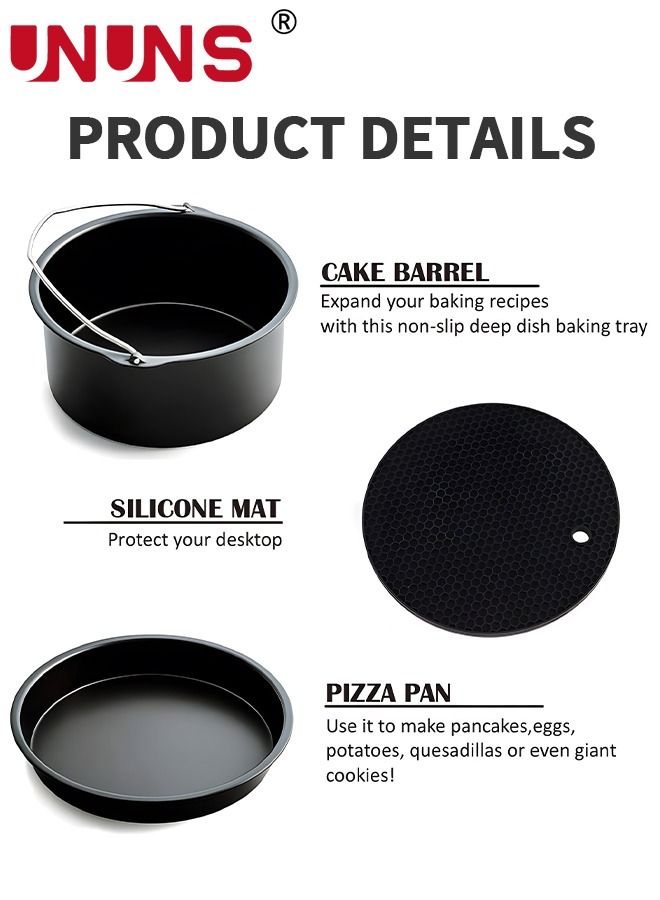 UNUNS 10 Pieces  8 Inch Air Fryer Accessories Combination Material Set Of 10 Air Fryer Accessories For Deep Air Fryer Oven,Include Cake,Rack Skewer,6 Cake Cups Black - Image 4