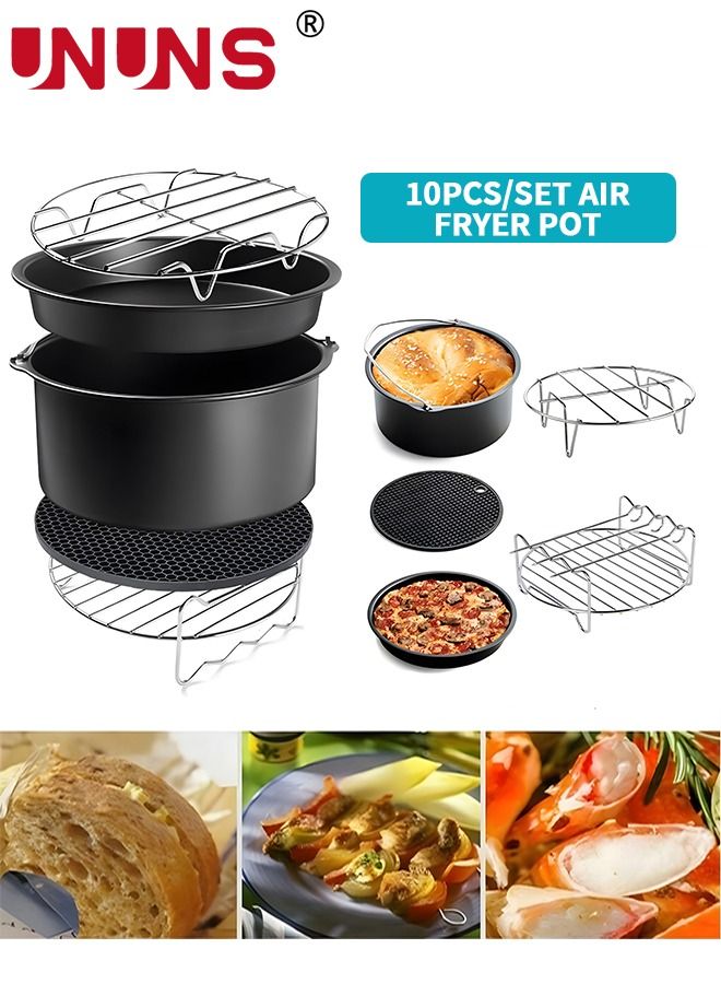 UNUNS 10 Pieces  8 Inch Air Fryer Accessories Combination Material Set Of 10 Air Fryer Accessories For Deep Air Fryer Oven,Include Cake,Rack Skewer,6 Cake Cups Black - Image 2