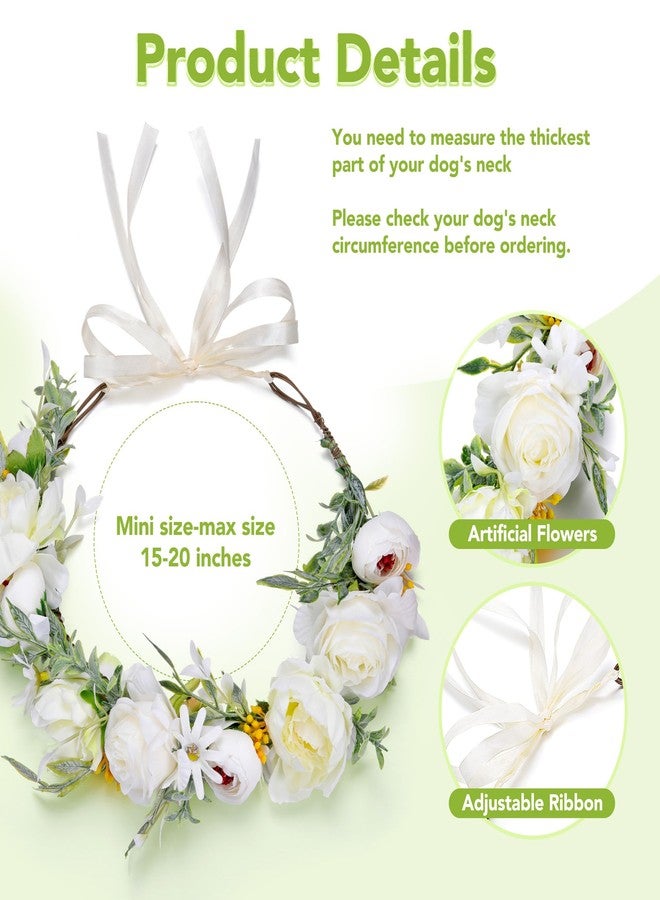 Mogoko 2 Pcs Dog Wedding Set, Flower Collar & Pearls Beaded Leash, Floral Dog Headband, Wreath Bow, Photo Prop (Medium) - Image 2