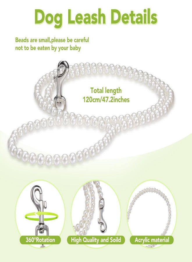 Mogoko 2 Pcs Dog Wedding Set, Flower Collar & Pearls Beaded Leash, Floral Dog Headband, Wreath Bow, Photo Prop (Medium) - Image 3