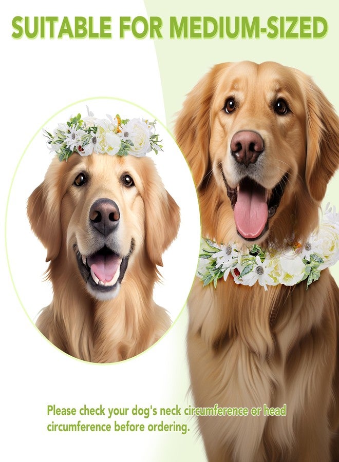 Mogoko 2 Pcs Dog Wedding Set, Flower Collar & Pearls Beaded Leash, Floral Dog Headband, Wreath Bow, Photo Prop (Medium) - Image 4