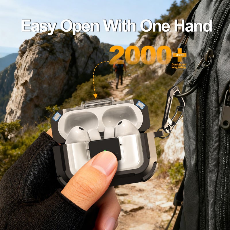 RFUNGUANGO for AirPods Pro 3 Case, Compatible with AirPods Pro 3 Generation Case (2025), Compatible with MagSafe, Magnetic Automatic Lock with Cleaner Kit and Keychain, Front LED Visible, Black - Image 2