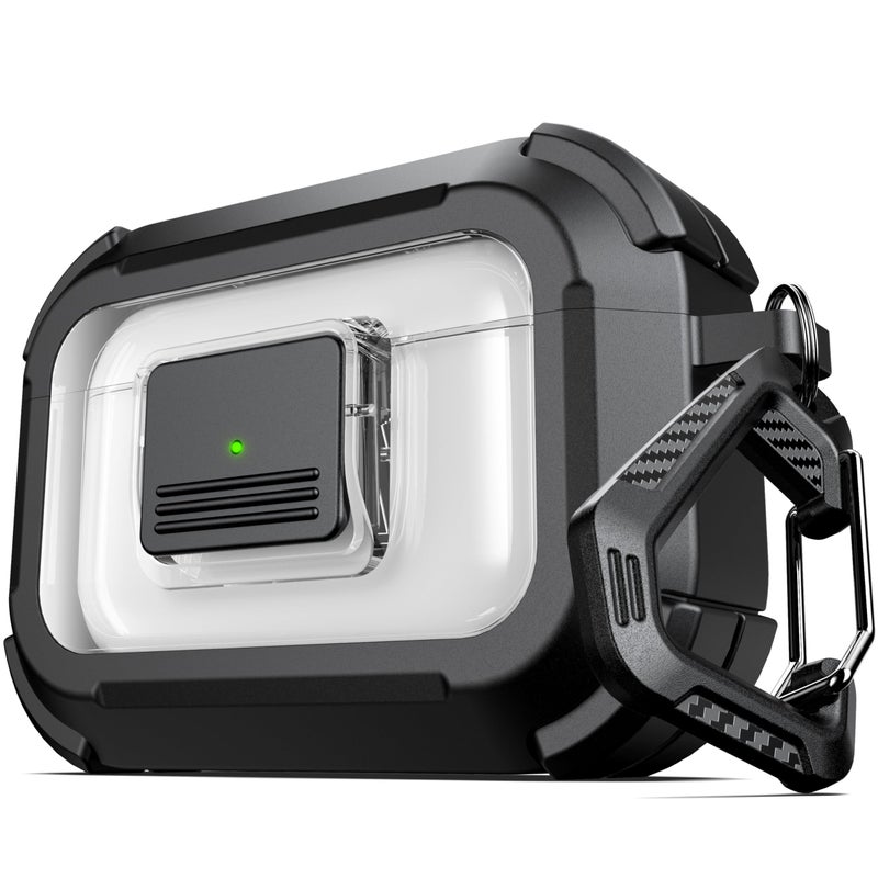 RFUNGUANGO for AirPods Pro 3 Case, Compatible with AirPods Pro 3 Generation Case (2025), Compatible with MagSafe, Magnetic Automatic Lock with Cleaner Kit and Keychain, Front LED Visible, Black - Image 1
