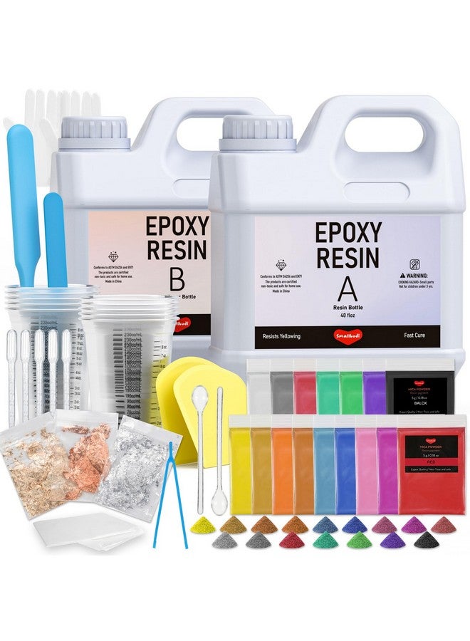Smallbudi 80 Oz Epoxy Resin Kit With 16 Colors Mica Powder Gold Foil Cups & Stick Crystal Clear Resin Beginner Supplies For Coating Casting Table Molds Jewelry Making Diy Art Craft 1:1 Ratio - Image 1
