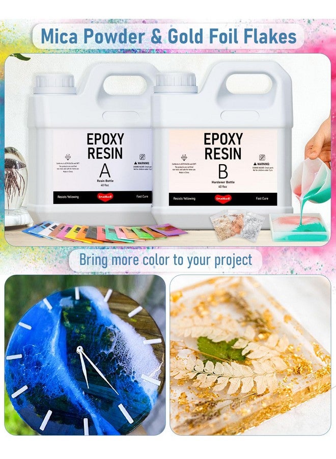 Smallbudi 80 Oz Epoxy Resin Kit With 16 Colors Mica Powder Gold Foil Cups & Stick Crystal Clear Resin Beginner Supplies For Coating Casting Table Molds Jewelry Making Diy Art Craft 1:1 Ratio - Image 4