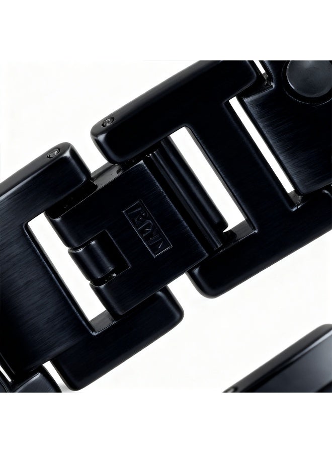 Double Row Magnetic Cuff Bracelet - Black Electroplated Unisex Wellness Jewelry with Geometric Design, Modern Bangle for Men & Women - Image 4