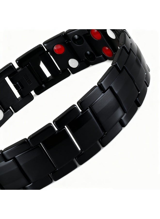 Double Row Magnetic Cuff Bracelet - Black Electroplated Unisex Wellness Jewelry with Geometric Design, Modern Bangle for Men & Women - Image 3