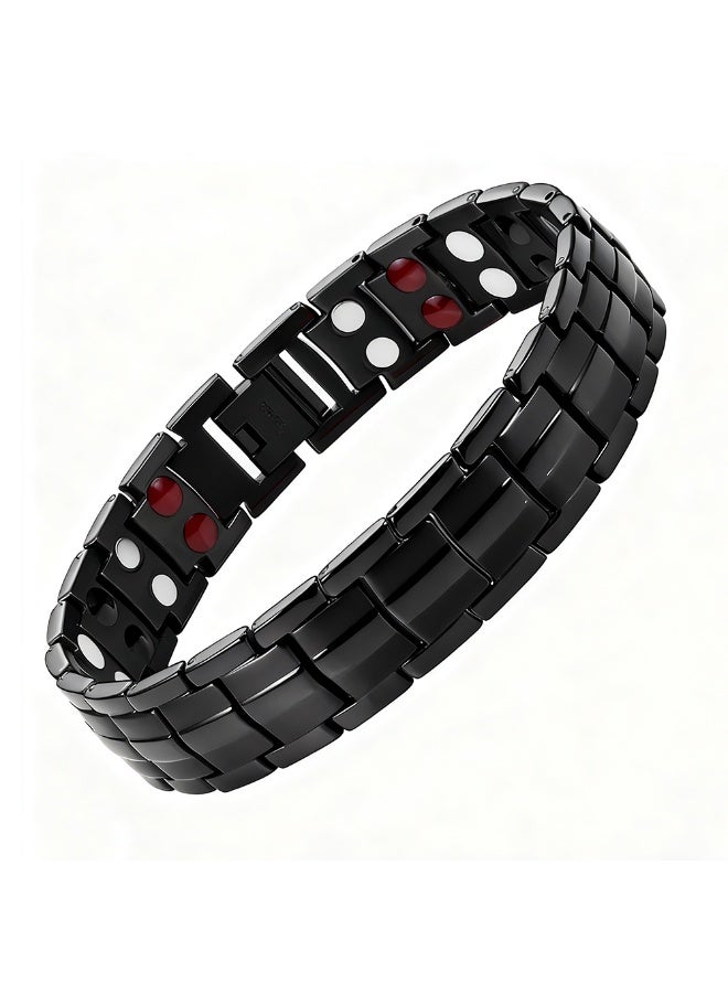 Double Row Magnetic Cuff Bracelet - Black Electroplated Unisex Wellness Jewelry with Geometric Design, Modern Bangle for Men & Women - Image 1
