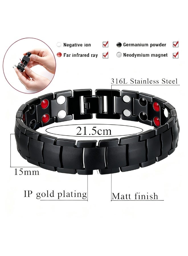Double Row Magnetic Cuff Bracelet - Black Electroplated Unisex Wellness Jewelry with Geometric Design, Modern Bangle for Men & Women - Image 2