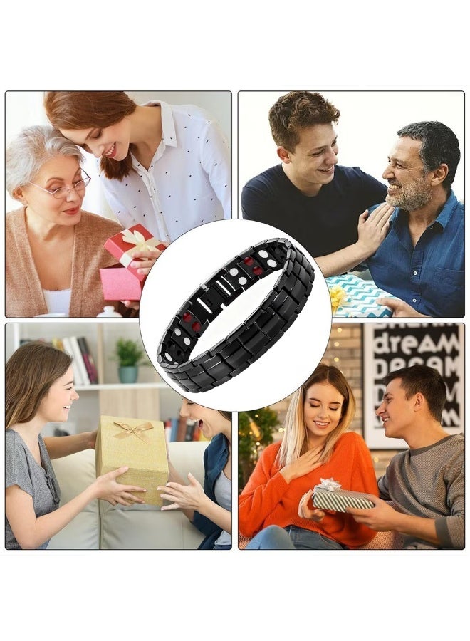 Double Row Magnetic Cuff Bracelet - Black Electroplated Unisex Wellness Jewelry with Geometric Design, Modern Bangle for Men & Women - Image 5