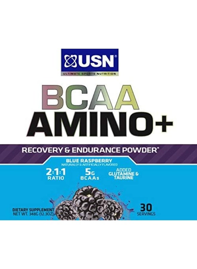 USN BCAA + Amino Blue Raspberry 273g – Recovery & Endurance Amino Acid Formula, 30 Servings - Image 3