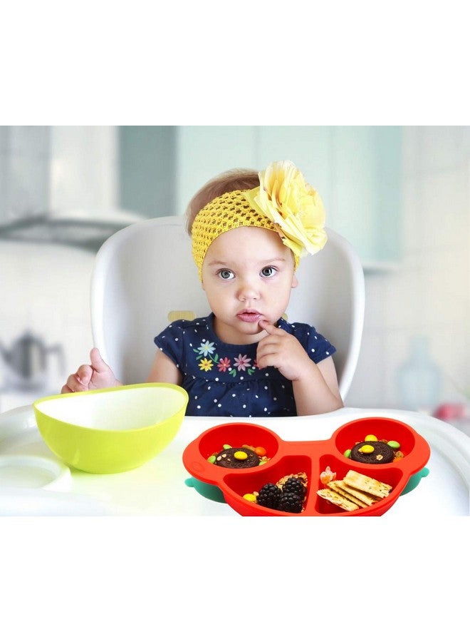 كيوشاير أطباق كيوشير للأطفال الصغار، أطباق محمولة للأطفال الصغار، أطباق شفط قوية خالية من مادة BPA للأطفال الصغار، مفرش طعام من السيليكون آمن للاستخدام في غسالة الأطباق والميكروويف، 10×7×1 بوصة - Image 1