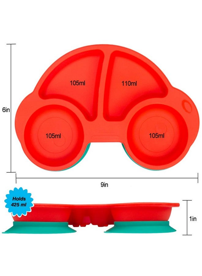 كيوشاير أطباق كيوشير للأطفال الصغار، أطباق محمولة للأطفال الصغار، أطباق شفط قوية خالية من مادة BPA للأطفال الصغار، مفرش طعام من السيليكون آمن للاستخدام في غسالة الأطباق والميكروويف، 10×7×1 بوصة - Image 3
