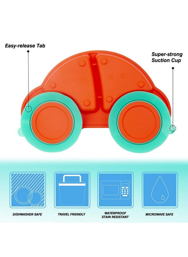 كيوشاير أطباق كيوشير للأطفال الصغار، أطباق محمولة للأطفال الصغار، أطباق شفط قوية خالية من مادة BPA للأطفال الصغار، مفرش طعام من السيليكون آمن للاستخدام في غسالة الأطباق والميكروويف، 10×7×1 بوصة - Image 2