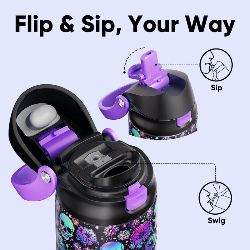 Encool SwiftSip Insulated Stainless Steel Water Bottle with Straw - Leak Proof Sports Water Bottle for School, Travel, Keeps Cold All Day, One-Touch Flip Lid, BPA-Free, 24 oz, Floral Afterlife - Image 2