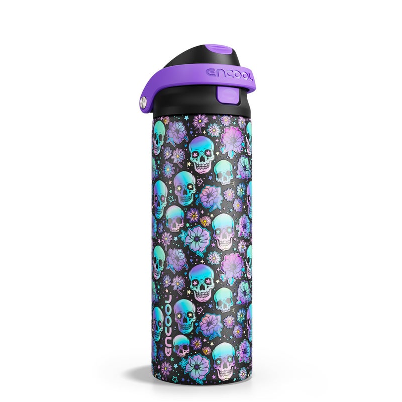 Encool SwiftSip Insulated Stainless Steel Water Bottle with Straw - Leak Proof Sports Water Bottle for School, Travel, Keeps Cold All Day, One-Touch Flip Lid, BPA-Free, 24 oz, Floral Afterlife - Image 1