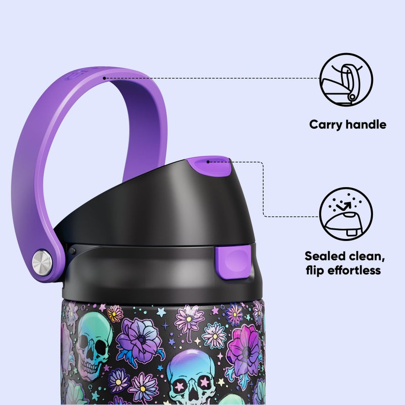 Encool SwiftSip Insulated Stainless Steel Water Bottle with Straw - Leak Proof Sports Water Bottle for School, Travel, Keeps Cold All Day, One-Touch Flip Lid, BPA-Free, 24 oz, Floral Afterlife - Image 3