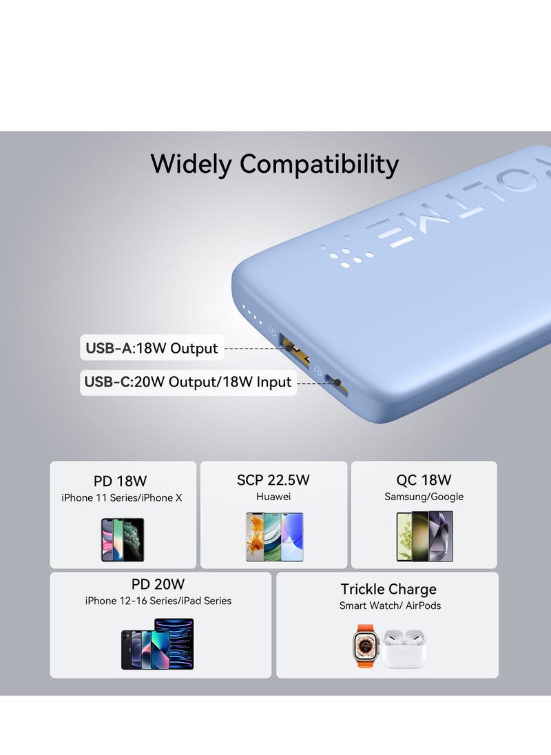 VOLTME - 10000 mAh Fast Charging Power Bank 22.5W PD, Ultra-Slim 10000mAh External Battery Pack, Type C Quick Charge, Portable Powerbank for iPhone 16 Pro Max/16 Pro/16 Plus/15/14/13/12, Samsung Galaxy S24/S23/S22/S21, Pixel 6/7, iPad & More, High-Speed Charging, Compact & Lightweight USB C Power Bank for Travel (Blue) - Image 1
