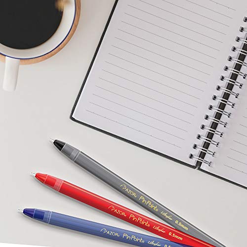 AZOR Pin Point Needle Extra Fine Point Writing Pens 0.5mm Ballpoint Pens Assorted – (10 Pack: 5 Black, 3 Blue, 2 Red) - Image 4