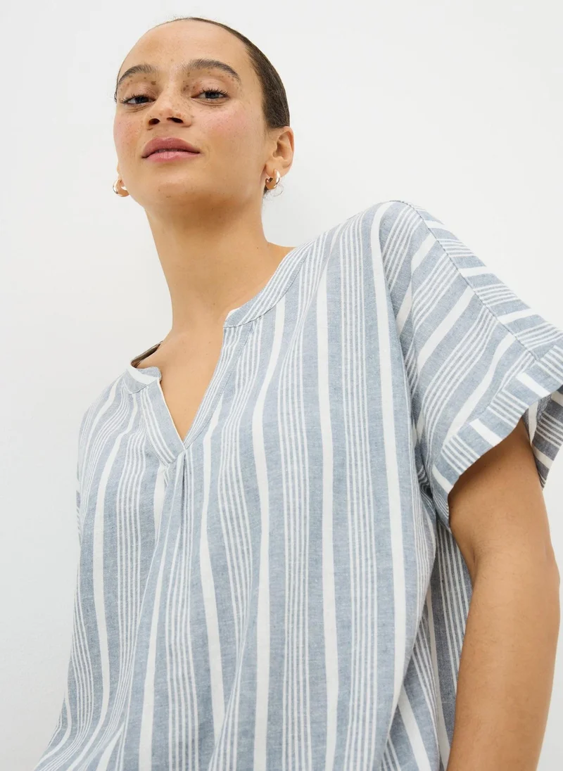 Matalan Blue Stripe Linen Rich Co Ord Blouse