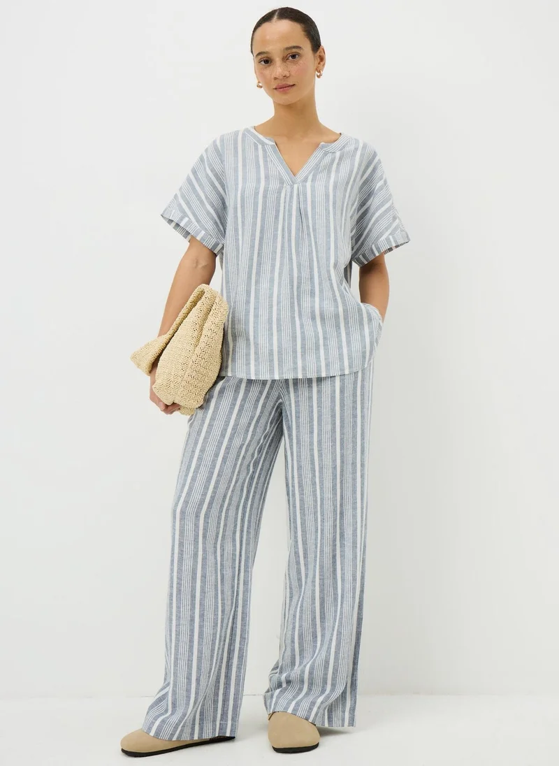 ماتلان بلوزة مخططة باللون الأزرق من الكتان الفاخر