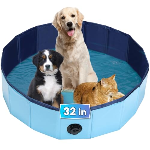 AMGSH Dog Whelping Box Foldable Birthing Pool for Dogs Whelping Pool for Puppies Portable Plastic Swimming Pool  Bath Tub for Dogs Blue 315 Dia  79 H 80cm  20cm - Image 1