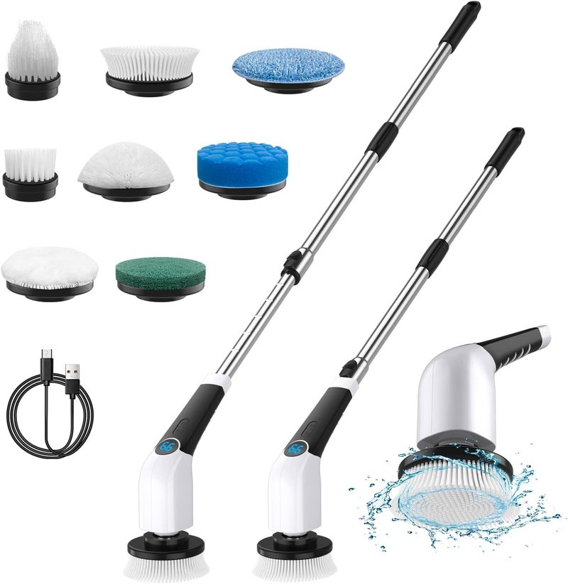 Leebein Electric Spin Scrubber, Cordless Cleaning Brush with 8 Replaceable Brush Heads & Adjustable Extension Handle & 3 Rotating Speeds, Power Cleaning Brush for Bathroom/Tub (ANS-8051) - Image 1