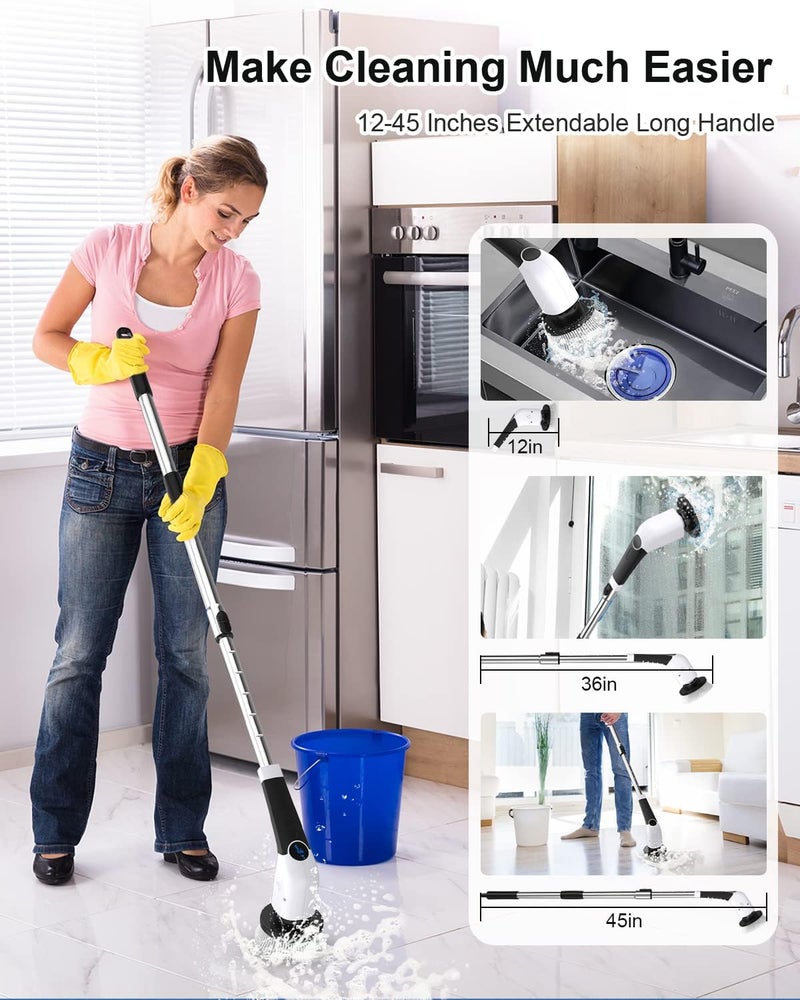 Leebein Electric Spin Scrubber, Cordless Cleaning Brush with 8 Replaceable Brush Heads & Adjustable Extension Handle & 3 Rotating Speeds, Power Cleaning Brush for Bathroom/Tub (ANS-8051) - Image 3