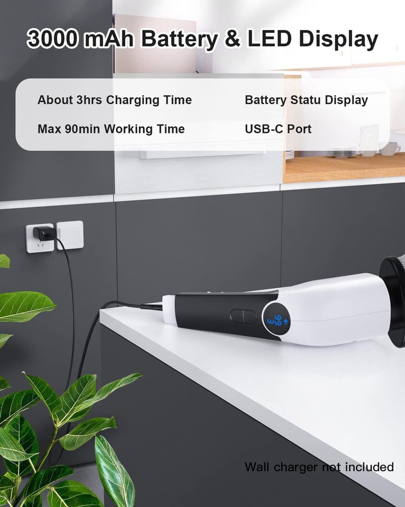 Leebein Electric Spin Scrubber, Cordless Cleaning Brush with 8 Replaceable Brush Heads & Adjustable Extension Handle & 3 Rotating Speeds, Power Cleaning Brush for Bathroom/Tub (ANS-8051) - Image 4