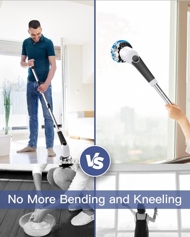 Leebein Electric Spin Scrubber, Cordless Cleaning Brush with 8 Replaceable Brush Heads & Adjustable Extension Handle & 3 Rotating Speeds, Power Cleaning Brush for Bathroom/Tub (ANS-8051) - Image 5