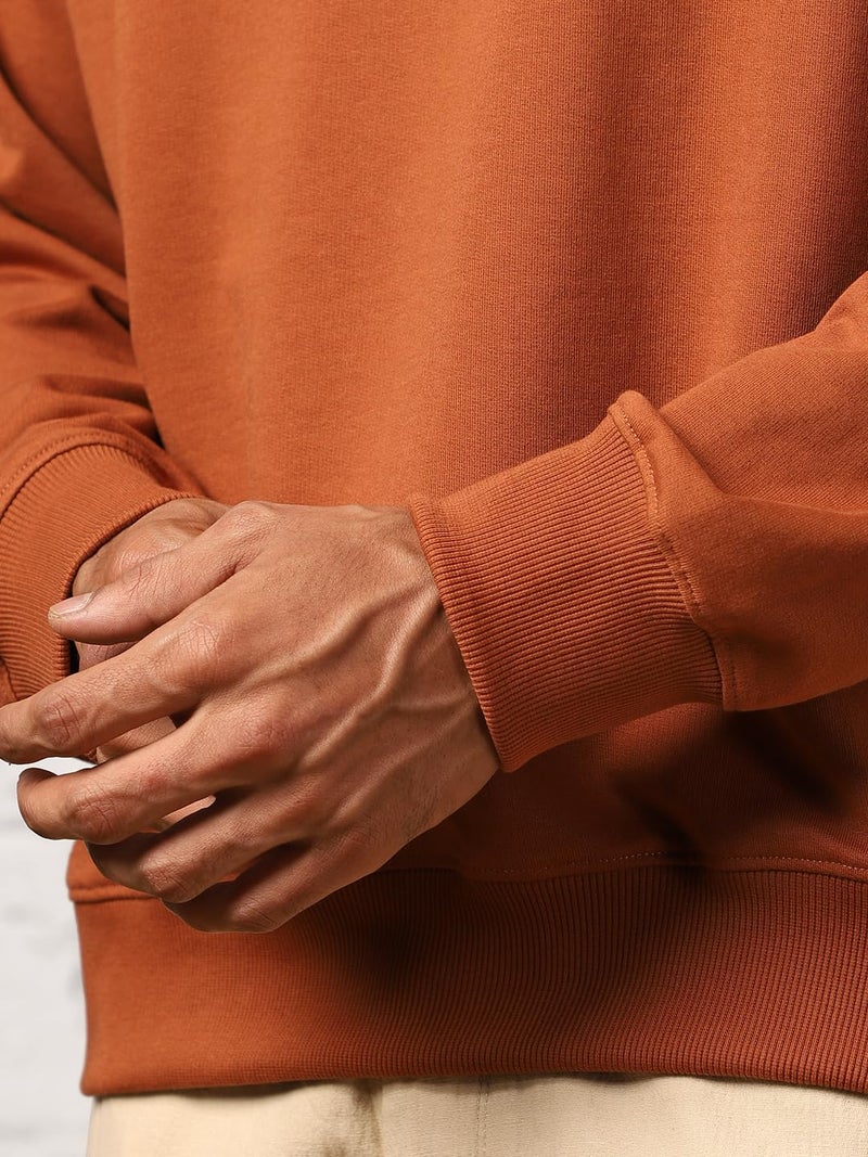 NOBERO Men's Cotton Blend Crew Neck Oversized Fit Sweatshirt (1M-TWSS-R0005_Mocha Bisque (X_Large) - Image 3