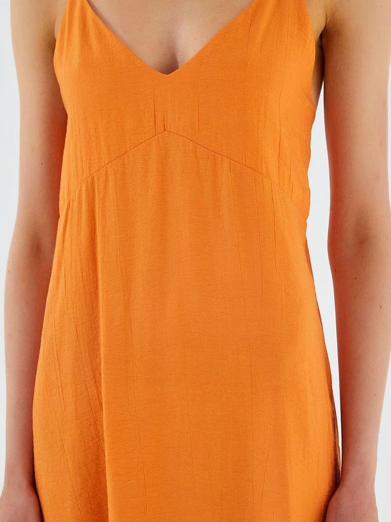 MixRay Bright Orange Mixray V-Neck Slit Midi Dress for Women | Best Price UAE