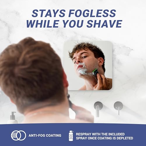Mirrorvana Sticky 3M Adhesive Anti-Fog Shaving Mirror - Peel and Stick Fogless Shower Mirror for Men - Frameless & Shatterproof Plastic Mirror - 6.3" x 6.3” (Square) - Image 2