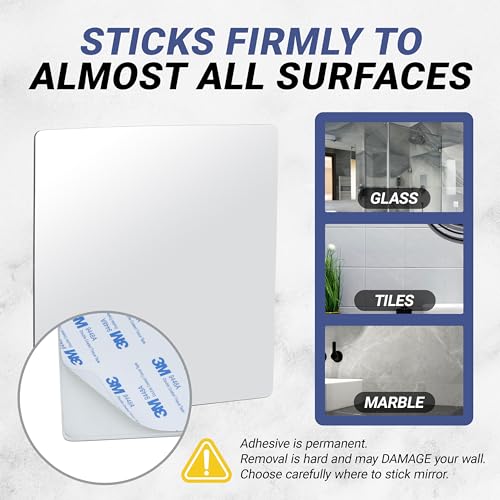 Mirrorvana Sticky 3M Adhesive Anti-Fog Shaving Mirror - Peel and Stick Fogless Shower Mirror for Men - Frameless & Shatterproof Plastic Mirror - 6.3" x 6.3” (Square) - Image 4
