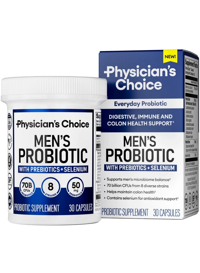 Physician's CHOICE - Physician's CHOICE Probiotics for Men - 70 Billion CFU - 8 Strains - w/Selenium & Organic Prebiotics - Supports Digestive Health, Microbiome, Colon, & Immune Health - Advanced Men's Probiotic - 30ct - Image 1