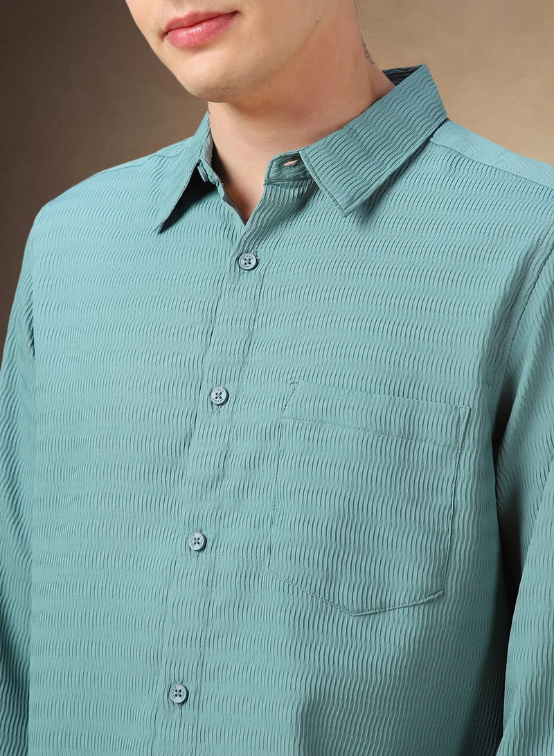 دينيس لينغو Regular Fit Blue Shirt Spread Collar