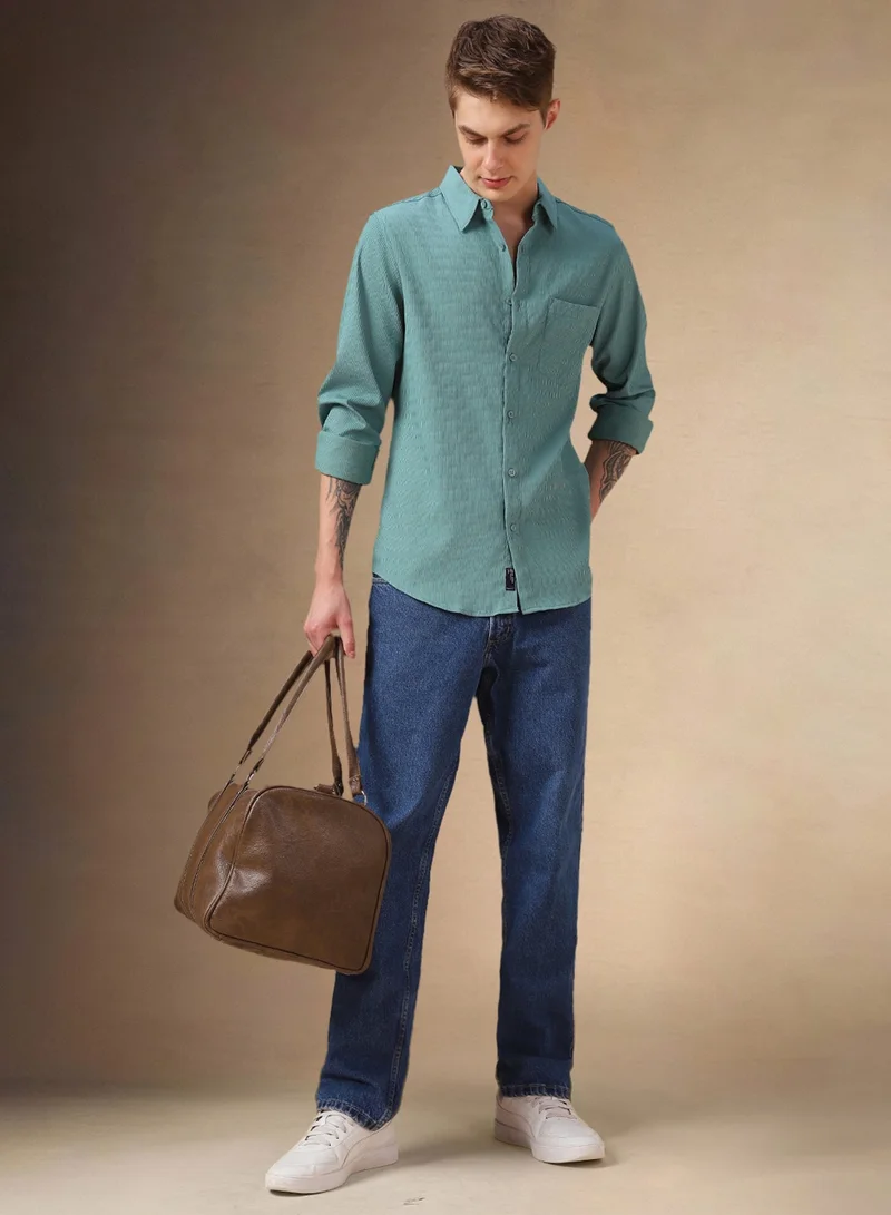 Dennis Lingo Regular Fit Blue Shirt Spread Collar