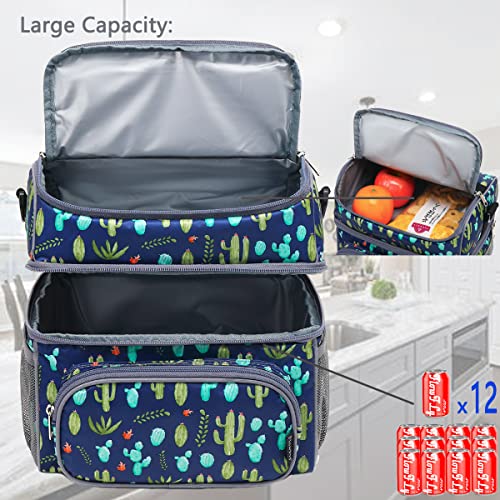 FlowFly Double Layer Cooler Insulated Lunch Bag Adult Lunch Box Large Tote Bag for Men, Women, With Adjustable Strap,Front Pocket and Dual Large Mesh Side Pockets (Cactus) - Image 5