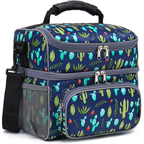 FlowFly Double Layer Cooler Insulated Lunch Bag Adult Lunch Box Large Tote Bag for Men, Women, With Adjustable Strap,Front Pocket and Dual Large Mesh Side Pockets (Cactus) - Image 1