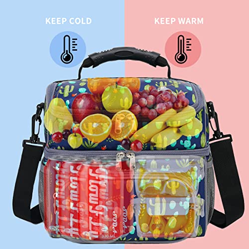 FlowFly Double Layer Cooler Insulated Lunch Bag Adult Lunch Box Large Tote Bag for Men, Women, With Adjustable Strap,Front Pocket and Dual Large Mesh Side Pockets (Cactus) - Image 2