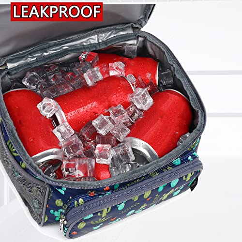 FlowFly Double Layer Cooler Insulated Lunch Bag Adult Lunch Box Large Tote Bag for Men, Women, With Adjustable Strap,Front Pocket and Dual Large Mesh Side Pockets (Cactus) - Image 3