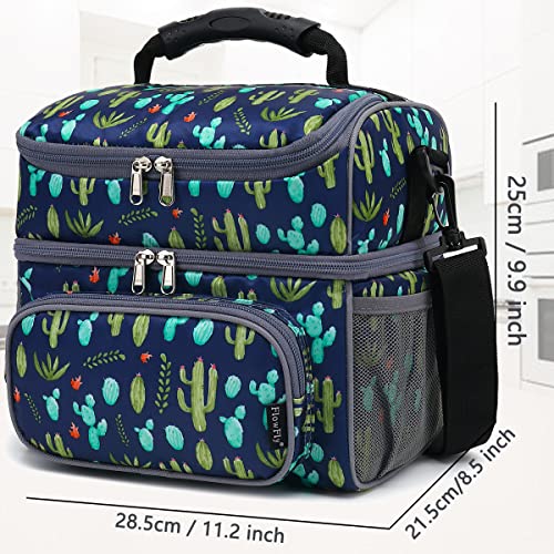 FlowFly Double Layer Cooler Insulated Lunch Bag Adult Lunch Box Large Tote Bag for Men, Women, With Adjustable Strap,Front Pocket and Dual Large Mesh Side Pockets (Cactus) - Image 4