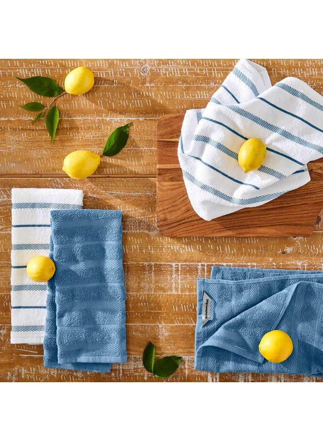 KitchenAid Albany Kitchen Towel 4-Pack Set, Blue Velvet /White, 16"x26" - Image 2