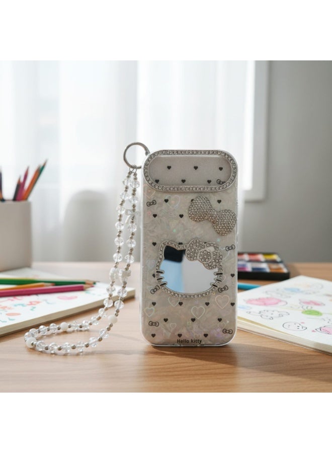 هالو كيتي حافظة هاتف Hello Kitty ثلاثية الأبعاد بسطح مرآة لامع وبرقع لامع لـ iPhone 17 Air غطاء صلب مع حبل (iPhone 17 Air) - Image 3