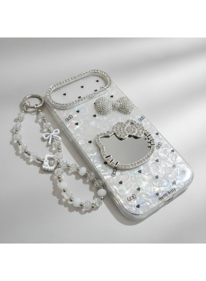 هالو كيتي حافظة هاتف Hello Kitty ثلاثية الأبعاد بسطح مرآة لامع وبرقع لامع لـ iPhone 17 Air غطاء صلب مع حبل (iPhone 17 Air) - Image 5
