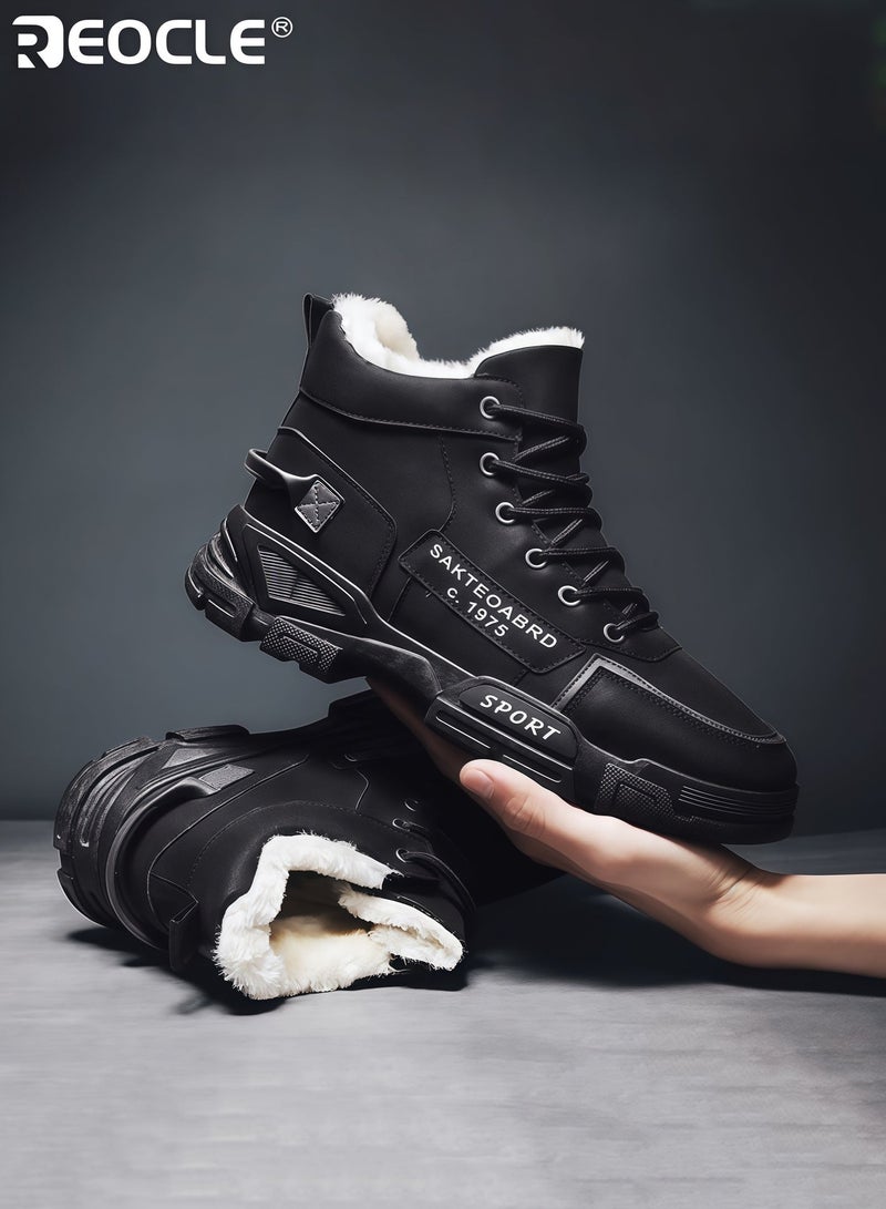 REOCLE Men's Combat Boots with Fleece Lining and Waterproof Feature Winter Snow Boots with Hight Top Design for Cold Weather Traction - Image 1